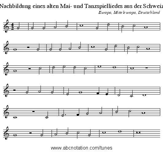 Nachbildung eines alten Mai- und Tanzspielliedes aus der Schweiz - staff notation