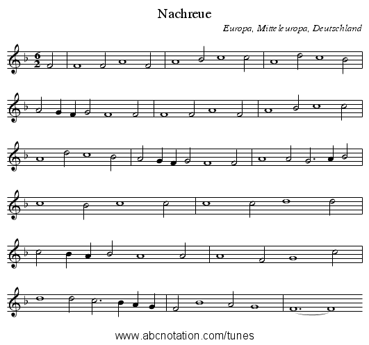 Nachreue - staff notation