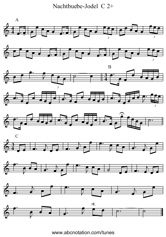 Nachtbuebe-Jodel  C 2+ - staff notation