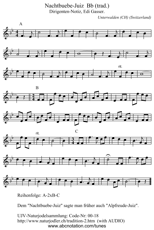 Nachtbuebe-Juiz Bb (trad.) - staff notation