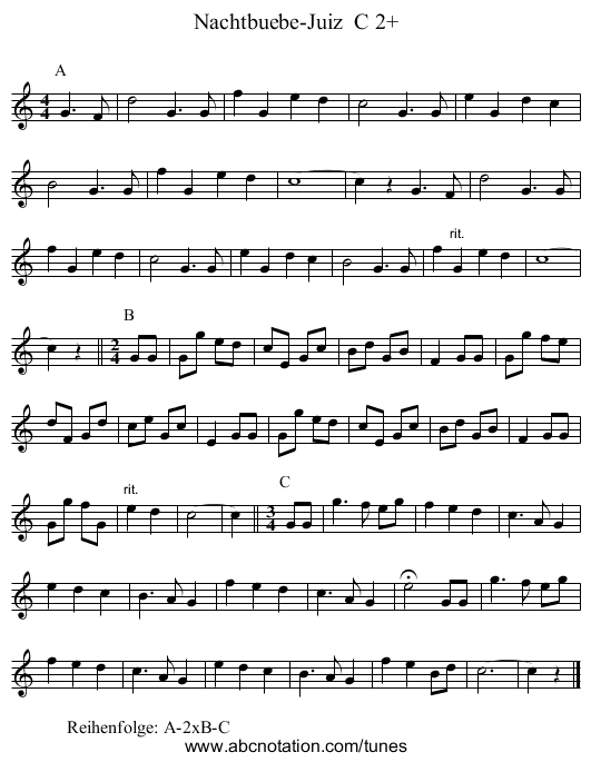 Nachtbuebe-Juiz C 2+ - staff notation