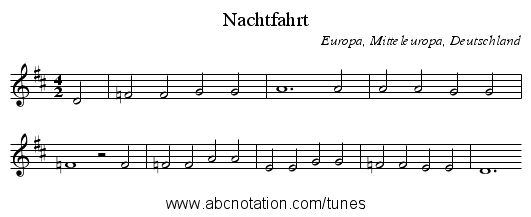 Nachtfahrt - staff notation