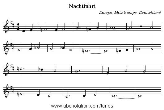 Nachtfahrt - staff notation