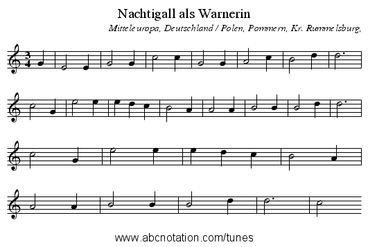 Nachtigall als Warnerin - staff notation