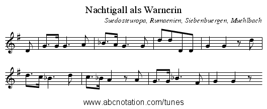 Nachtigall als Warnerin - staff notation