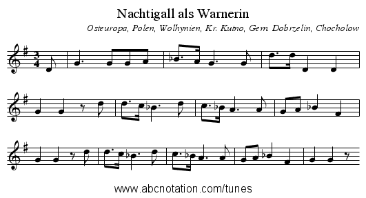 Nachtigall als Warnerin - staff notation