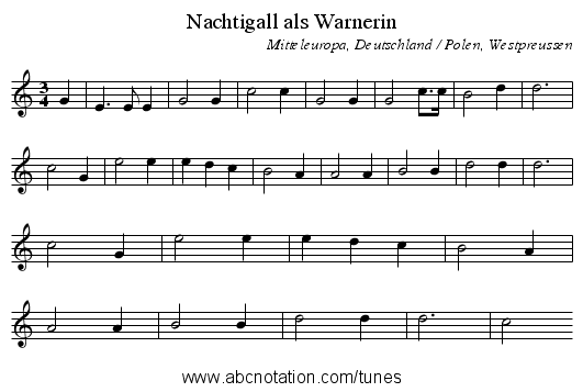 Nachtigall als Warnerin - staff notation