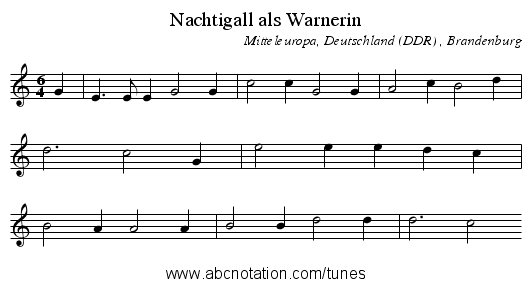 Nachtigall als Warnerin - staff notation