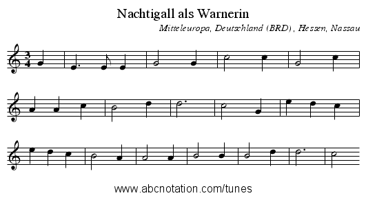 Nachtigall als Warnerin - staff notation