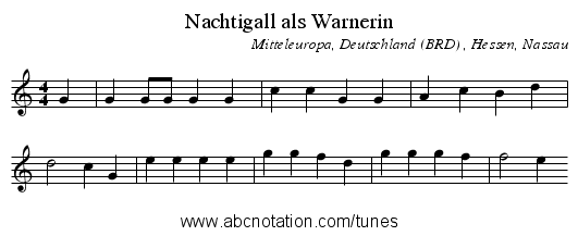 Nachtigall als Warnerin - staff notation