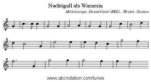 Nachtigall als Warnerin - staff notation
