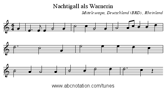 Nachtigall als Warnerin - staff notation
