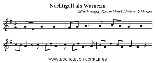 Nachtigall als Warnerin - staff notation