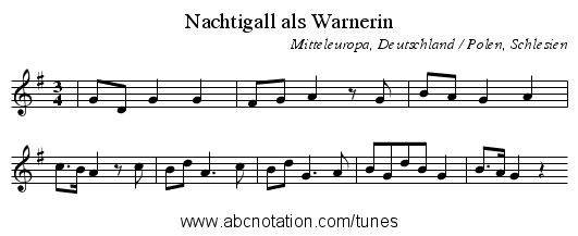Nachtigall als Warnerin - staff notation