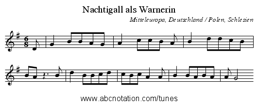 Nachtigall als Warnerin - staff notation