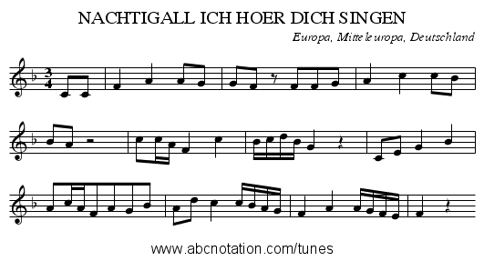 NACHTIGALL ICH HOER DICH SINGEN - staff notation