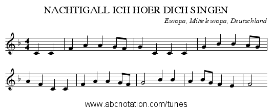 NACHTIGALL ICH HOER DICH SINGEN - staff notation