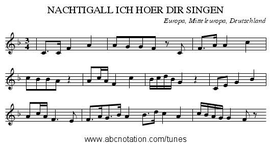 NACHTIGALL ICH HOER DIR SINGEN - staff notation