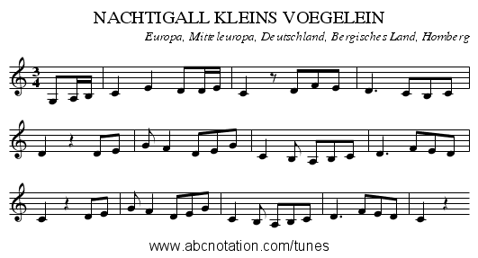 NACHTIGALL KLEINS VOEGELEIN - staff notation