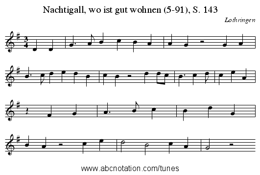 Nachtigall, wo ist gut wohnen (5-91), S. 143 - staff notation