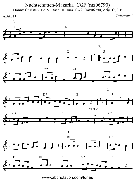 Nachtschatten-Mazurka  CGF (mz06790) - staff notation