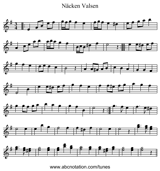 Näcken Valsen - staff notation