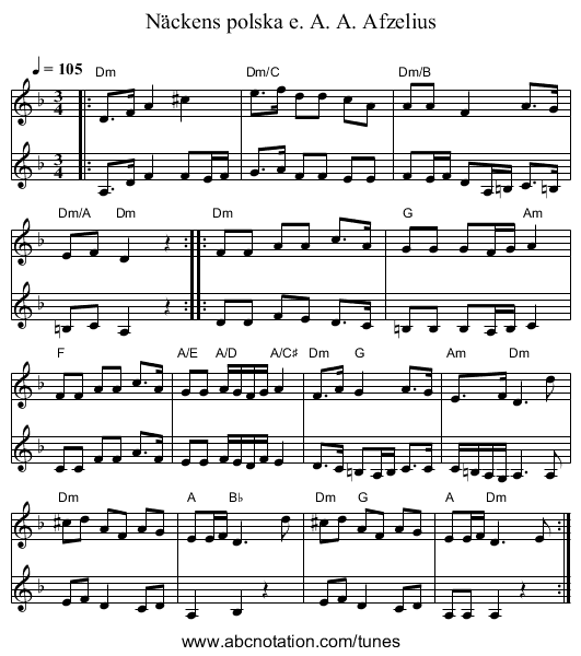 Näckens polska e. A. A. Afzelius - staff notation