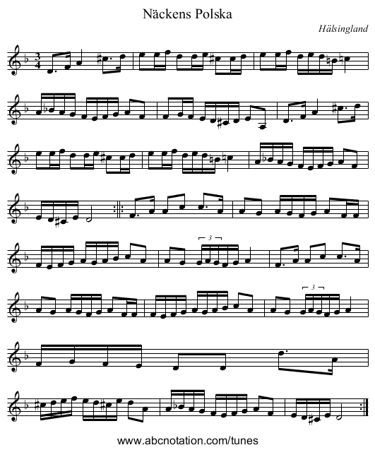 Näckens Polska - staff notation