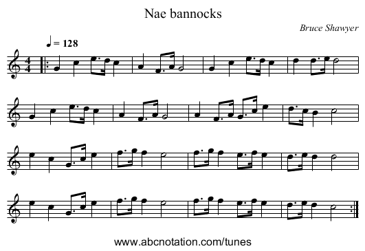 Nae bannocks - staff notation