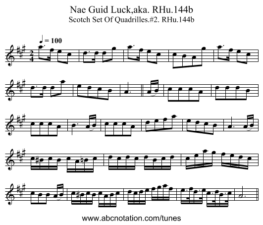 Nae Guid Luck,aka. RHu.144b - staff notation