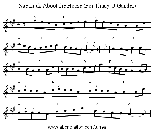 Nae Luck Aboot the Hoose (For Thady U Gander) - staff notation