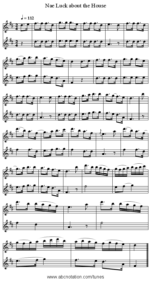 Nae Luck about the House - staff notation