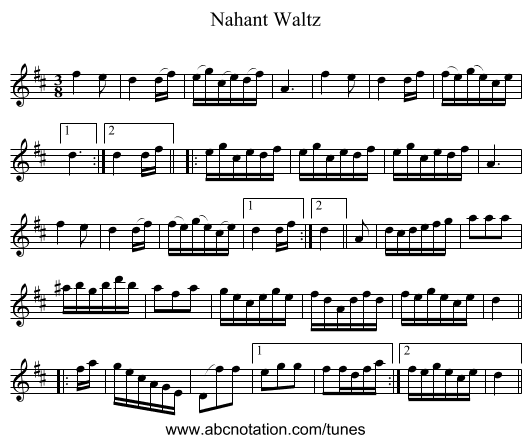 Nahant Waltz - staff notation