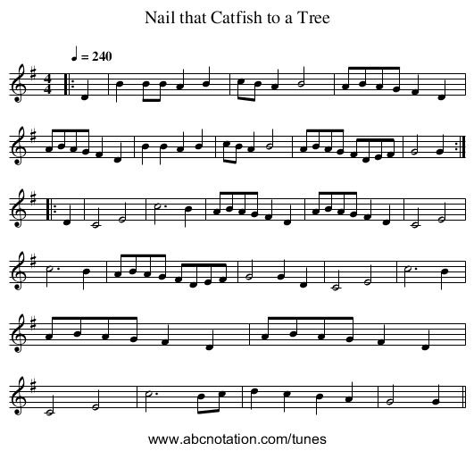 Nail that Catfish to a Tree - staff notation