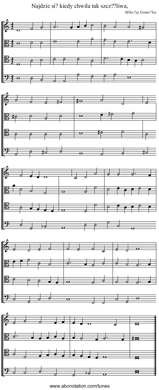 Najdzie si? kiedy chwila tak szcz??liwa, - staff notation