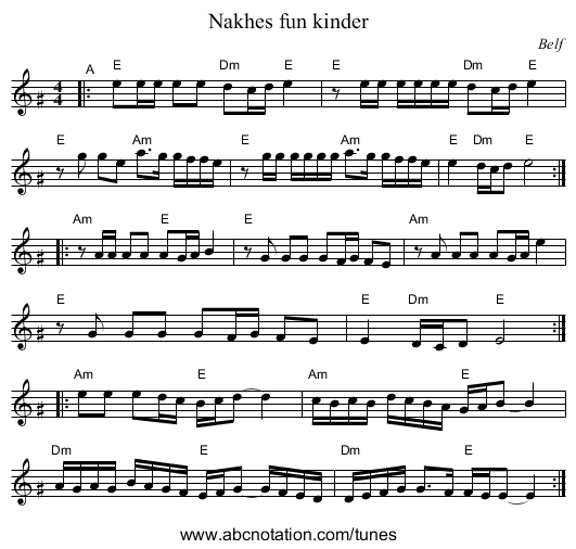 Nakhes fun kinder - staff notation