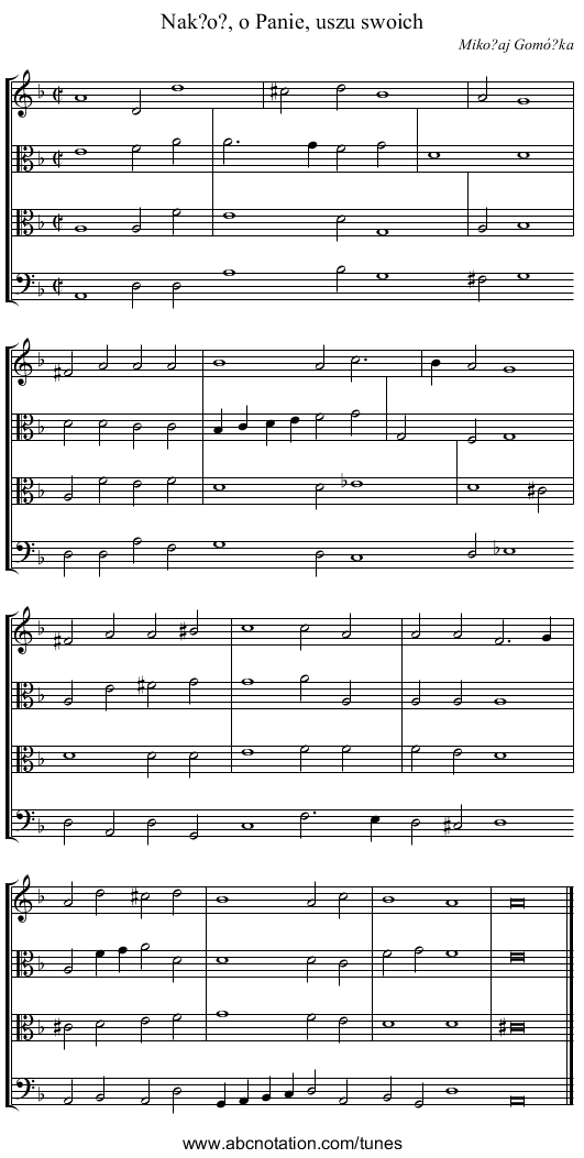 Nak?o?, o Panie, uszu swoich - staff notation