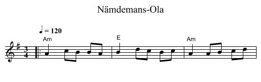 Nämdemans-Ola - staff notation