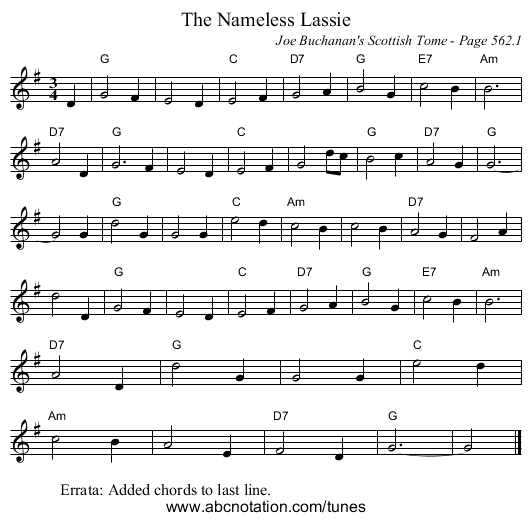 Nameless Lassie, The - staff notation