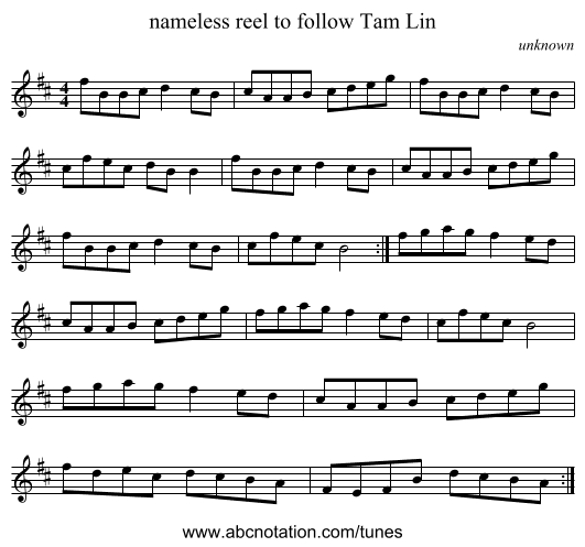 nameless reel to follow Tam Lin - staff notation