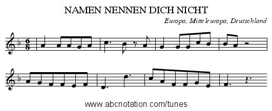 NAMEN NENNEN DICH NICHT - staff notation