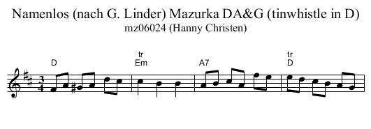 Namenlos (nach G. Linder) Mazurka DA&G (tinwhistle in D) - staff notation