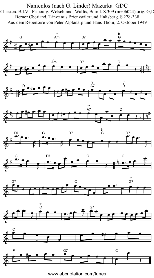 Namenlos (nach G. Linder) Mazurka  GDC - staff notation