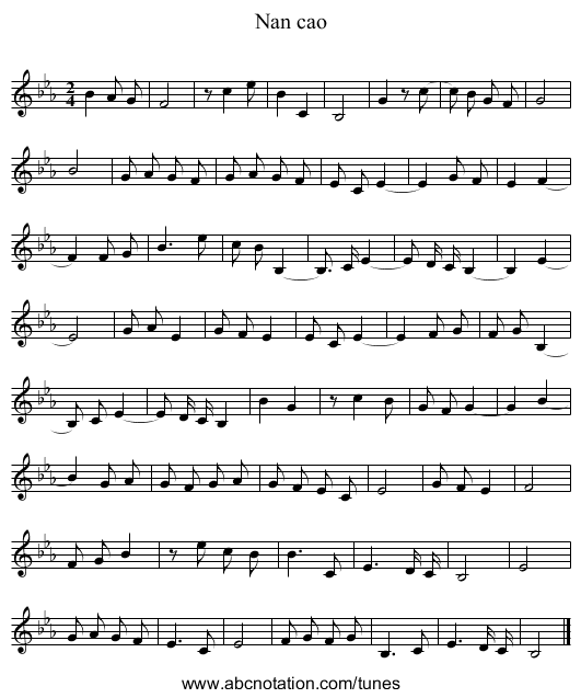 Nan cao - staff notation