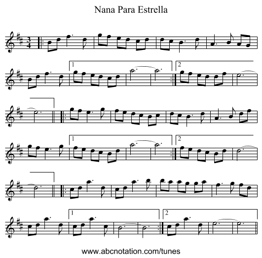 Nana Para Estrella - staff notation