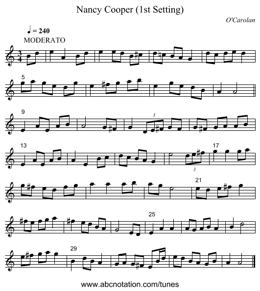 Nancy Cooper (1st Setting) - staff notation