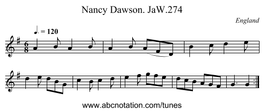 Nancy Dawson. JaW.274 - staff notation