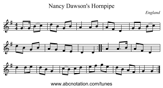 Nancy Dawson's Hornpipe - staff notation
