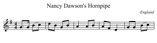 Nancy Dawson's Hornpipe - staff notation