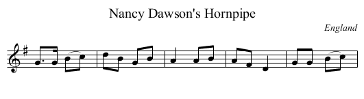 Nancy Dawson's Hornpipe - staff notation